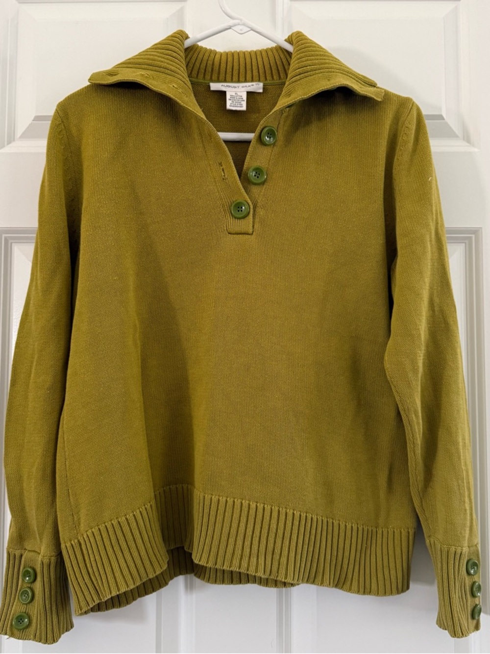 100% Cotton Women's Olive Green Button-Accent Knit Sweater